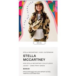 Stella McCartney Kids Camo Teddy‎ Fleece Jacket 10 Years Full Zip Pockets EUC